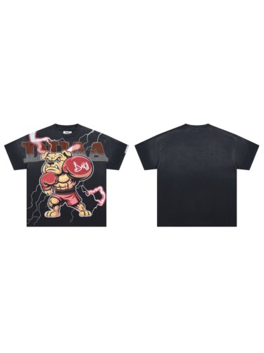 Gradient Rhinestone Letter Boxer Bulldog Lightning Background Front Only Print Oversized Tee 29288421