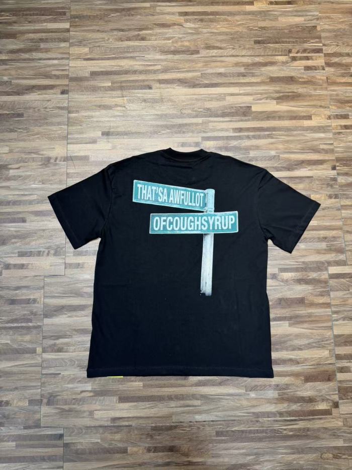 Hip Hop Streetwear Street Vendor Figure Print Back Split Text Street Sign Design Tee 2 colors 29288641