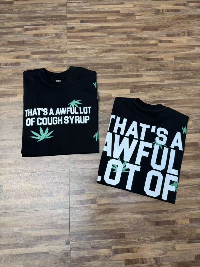 Scattered Leaf All Over Print Front Small Slogan Back Big Stacked Text Tee 2 colors 29288645