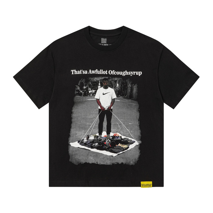 Hip Hop Streetwear Street Vendor Figure Print Back Split Text Street Sign Design Tee 2 colors 29288641