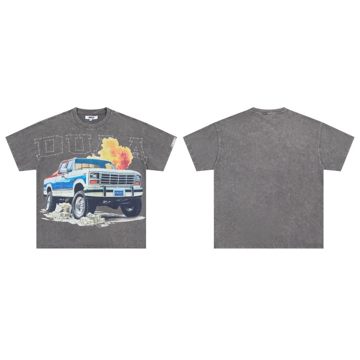 Pull Up Rhinestone Spelled Logo Vintage Pickup Truck Stacked Cash Explosion Single Side Print Tee 29288373