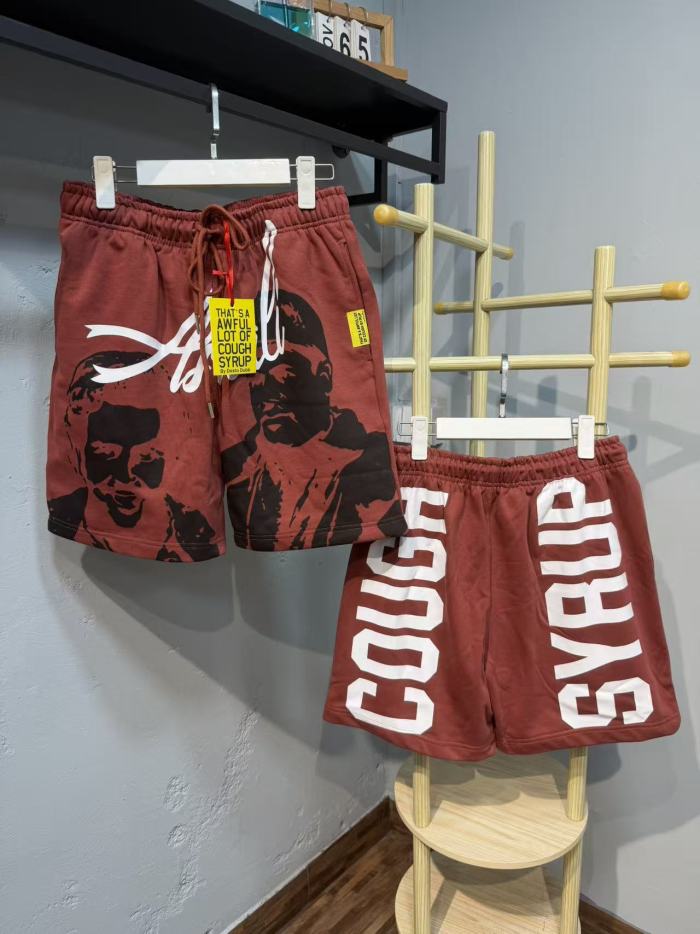 Hip Hop Portrait Graphic Cough Syrup Letter Print Drawstring Casual Street Sweat Shorts 11 colors 29288610