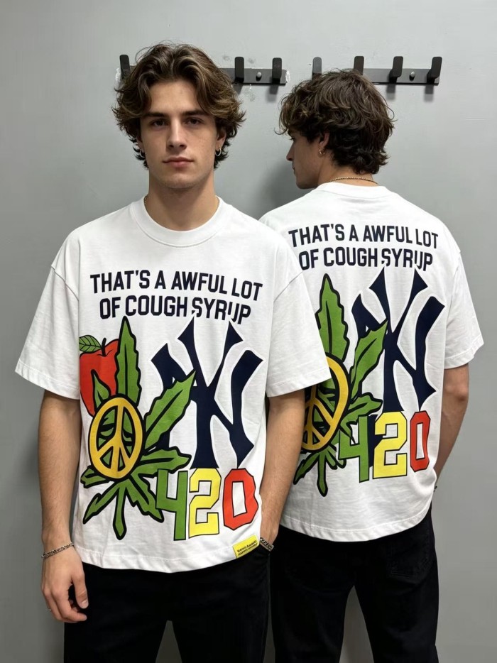 Weed Leaf Peace Symbol Apple NY Graffiti Double Sided Print Tee 2 colors 29288701