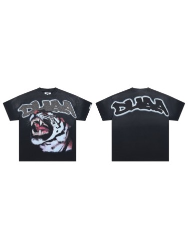 Rhinestone Mesh Texture Graffiti Font Roaring Tiger Head Double Sided Print Oversized Tee 29288415