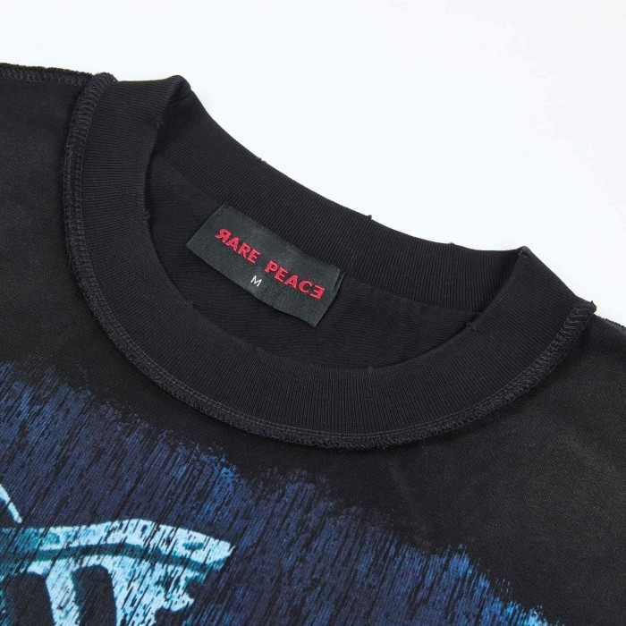 Distorted Evil Portrait Sticker Collage Green Flame RP Letter Double Sided Print Washed Tee 29288457