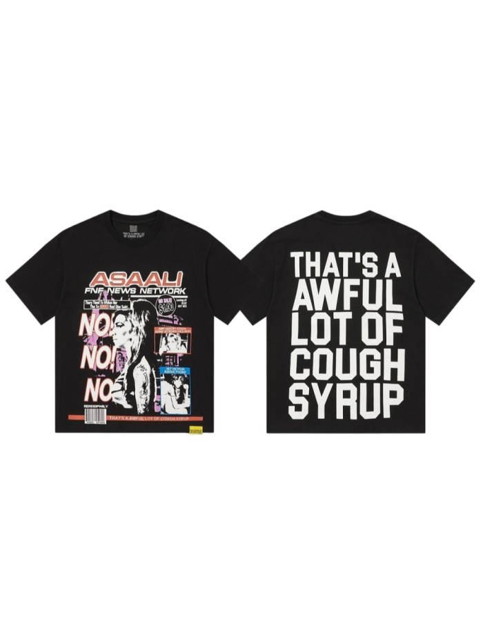 Asaali Retro Magazine Clipping Collage Figure Front Back Bold Slogan Oversized Tee 29288682