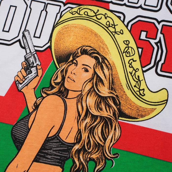 Mexico Flag Color Tie Dye Pin Up Lady Portrait Front Back Contrast Color Slogan Printed Oversized Tee 29288687