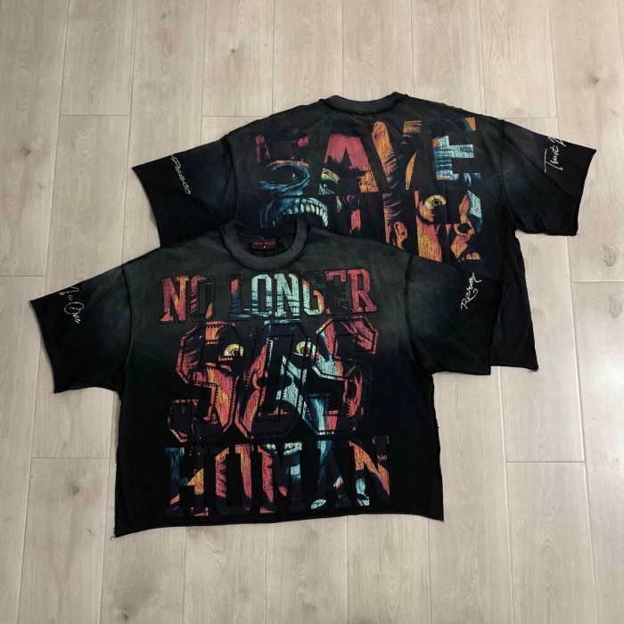 Horror Demon Portrait Embedded Text No Longer Save Human Save Our Souls Double Sided Print Tee 29288552