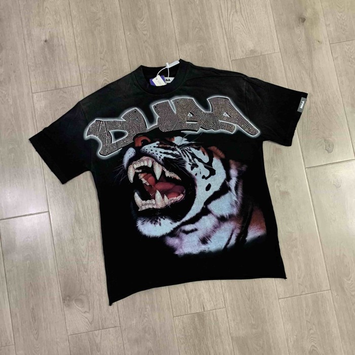 Rhinestone Mesh Texture Graffiti Font Roaring Tiger Head Double Sided Print Oversized Tee 29288415