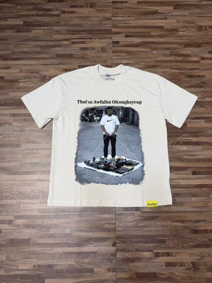 Hip Hop Streetwear Street Vendor Figure Print Back Split Text Street Sign Design Tee 2 colors 29288641