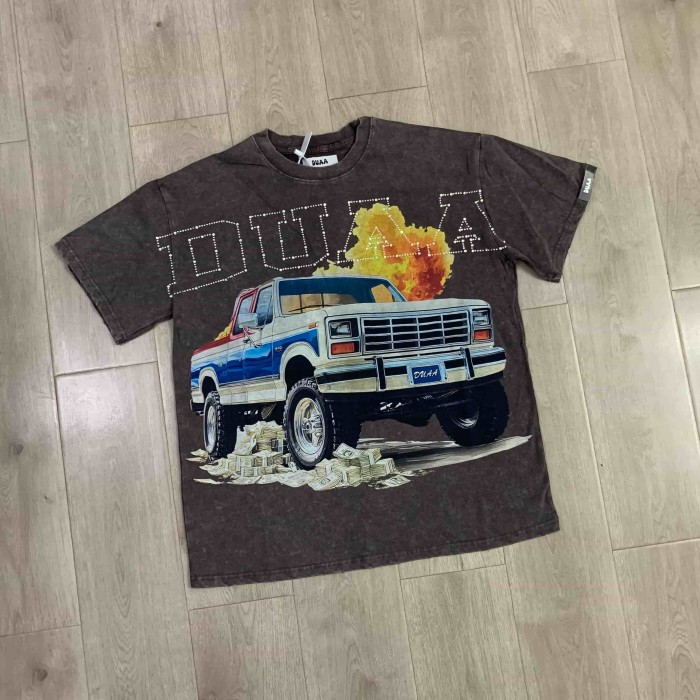 Pull Up Rhinestone Spelled Logo Vintage Pickup Truck Stacked Cash Explosion Single Side Print Tee 29288373