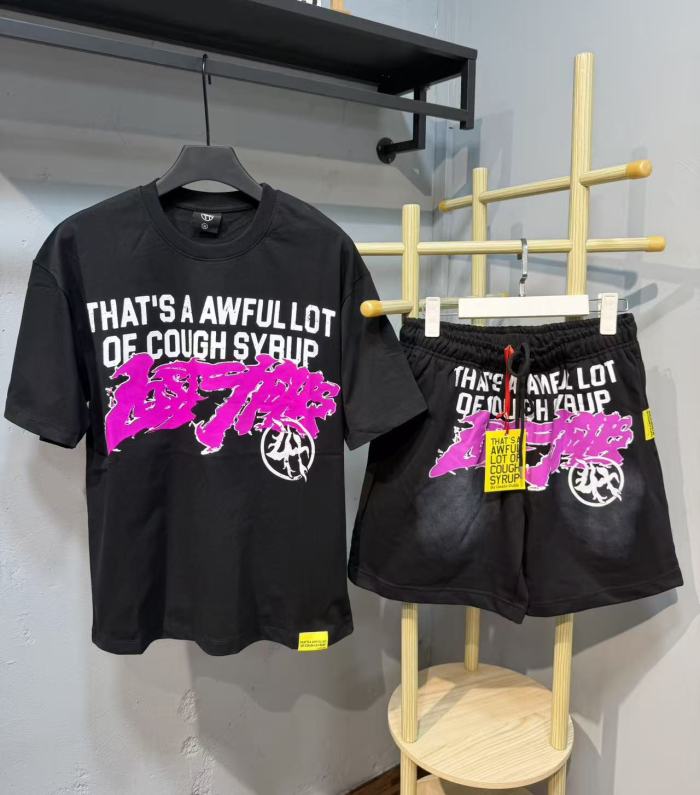 Anime Character Letter Print T-Shirt & Shorts Casual Streetwear Set 21 colors 29288563