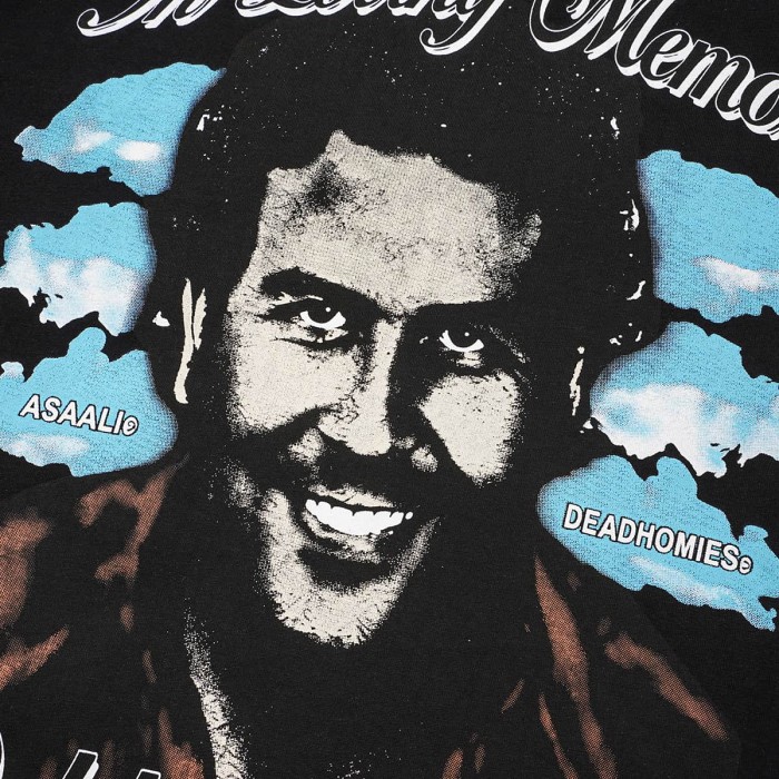 Asaali In Loving Memory Letter Pablo Escobar Face Print Birth Death Year Gun Handcuff Oversized Tee 29288692