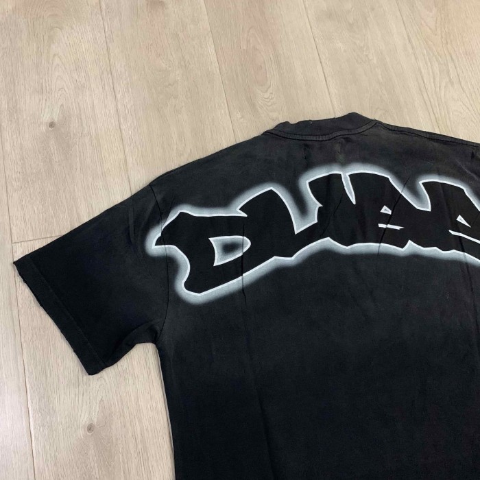Rhinestone Mesh Texture Graffiti Font Roaring Tiger Head Double Sided Print Oversized Tee 29288415