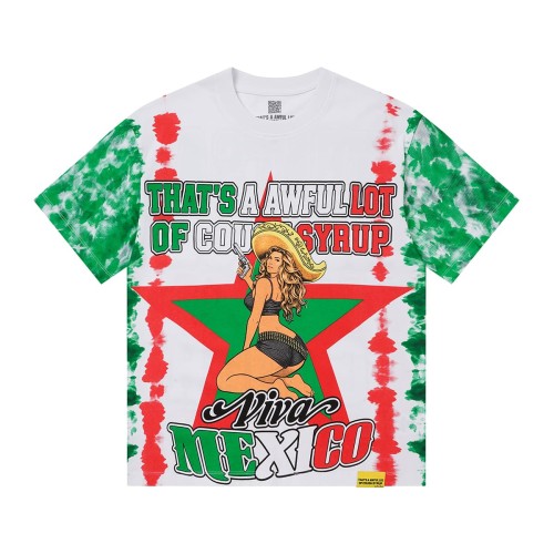 Mexico Flag Color Tie Dye Pin Up Lady Portrait Front Back Contrast Color Slogan Printed Oversized Tee 29288687
