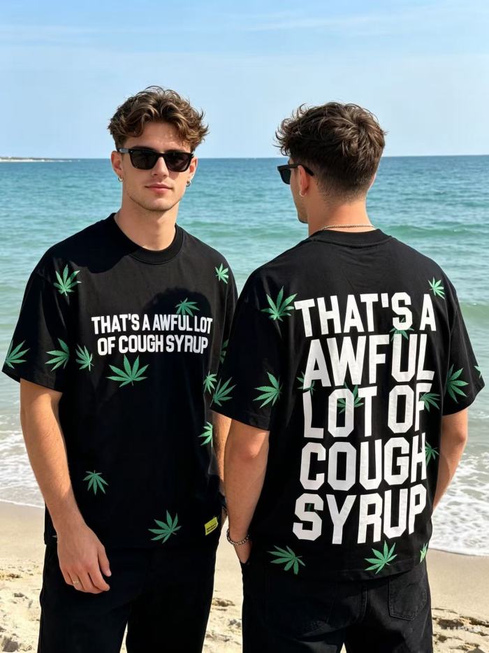 Scattered Leaf All Over Print Front Small Slogan Back Big Stacked Text Tee 2 colors 29288645