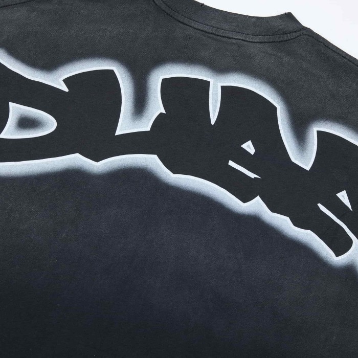 Rhinestone Mesh Texture Graffiti Font Roaring Tiger Head Double Sided Print Oversized Tee 29288415