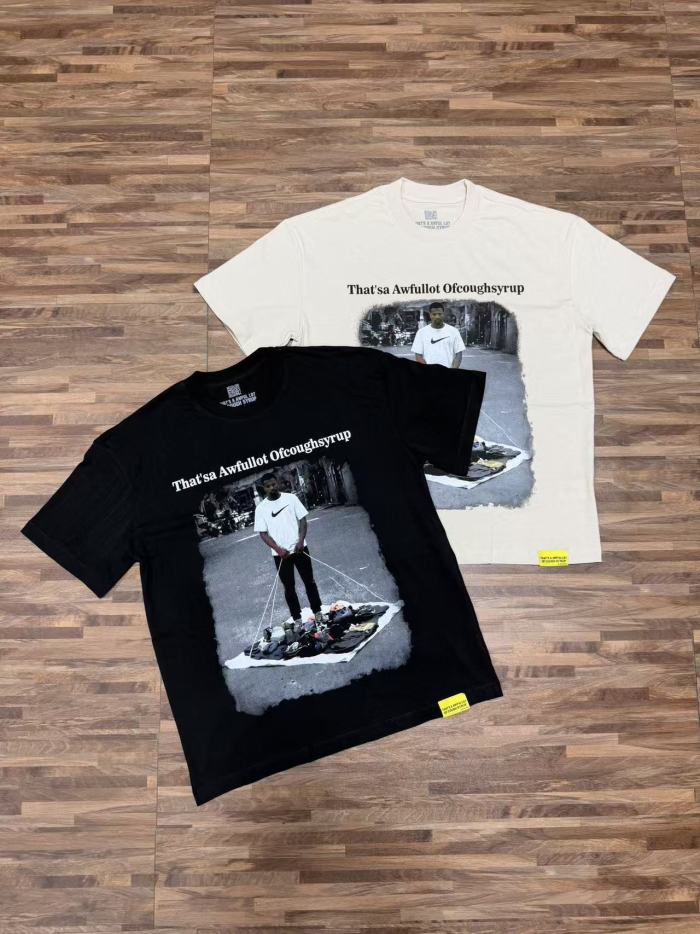 Hip Hop Streetwear Street Vendor Figure Print Back Split Text Street Sign Design Tee 2 colors 29288641