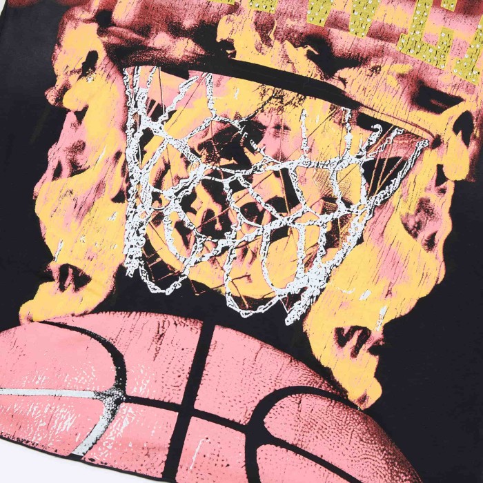 Two Tone Outline Letter Flame Basketball Hoop Double Sided Print Oversized Tee 29288379