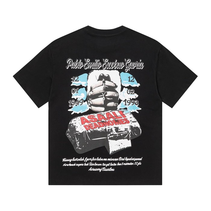 Asaali In Loving Memory Letter Pablo Escobar Face Print Birth Death Year Gun Handcuff Oversized Tee 29288692