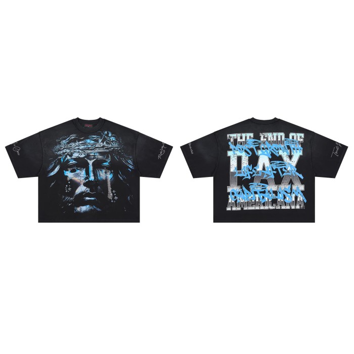 Crown Of Thorns Rhinestone Tears Jesus Portrait Graffiti Overlay The End Of Pax Sided Print Tee 29288539