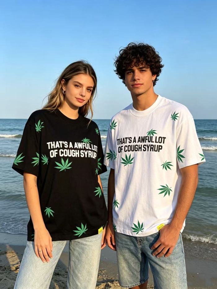 Scattered Leaf All Over Print Front Small Slogan Back Big Stacked Text Tee 2 colors 29288645