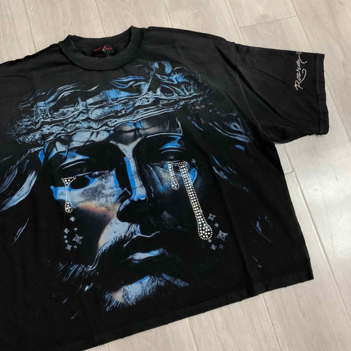 Crown Of Thorns Rhinestone Tears Jesus Portrait Graffiti Overlay The End Of Pax Sided Print Tee 29288539