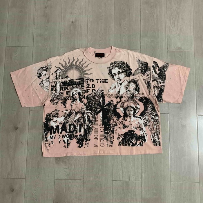 Renaissance Angel Sketch Collage Multi Text Double Sided Print Tee 29288547