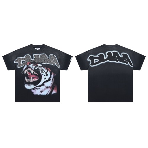 Rhinestone Mesh Texture Graffiti Font Roaring Tiger Head Double Sided Print Oversized Tee 29288415
