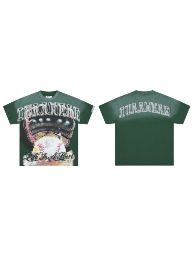 Rhinestone Texture Letter Life Is A Sport Vintage Baseball Stadium Double Sided Print Oversized Tee 29288412