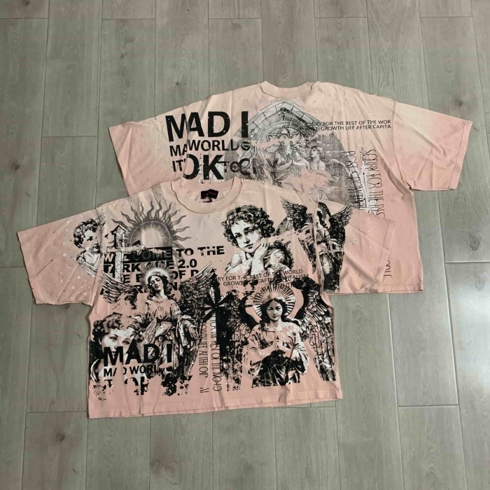 Renaissance Angel Sketch Collage Multi Text Double Sided Print Tee 29288547