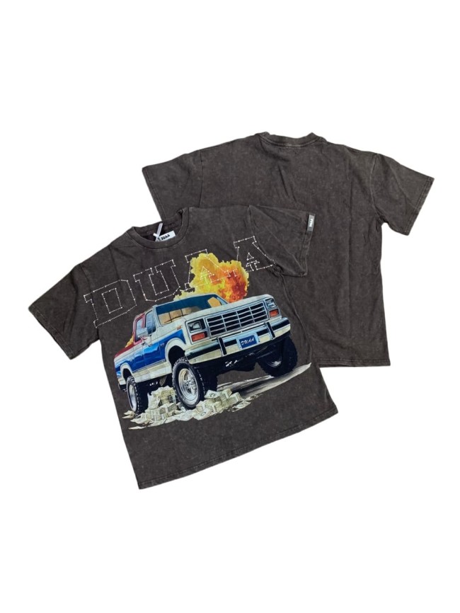 Pull Up Rhinestone Spelled Logo Vintage Pickup Truck Stacked Cash Explosion Single Side Print Tee 29288373