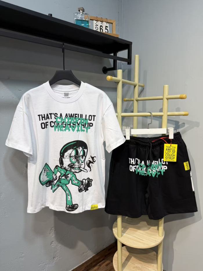 Anime Character Letter Print T-Shirt & Shorts Casual Streetwear Set 21 colors 29288563