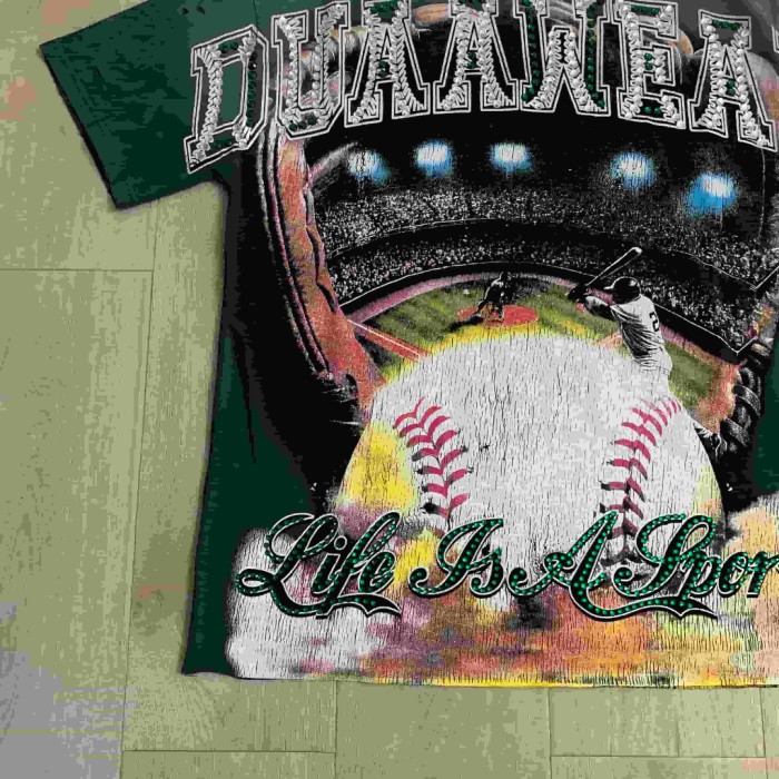 Rhinestone Texture Letter Life Is A Sport Vintage Baseball Stadium Double Sided Print Oversized Tee 29288412