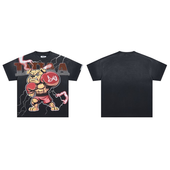 Gradient Rhinestone Letter Boxer Bulldog Lightning Background Front Only Print Oversized Tee 29288421