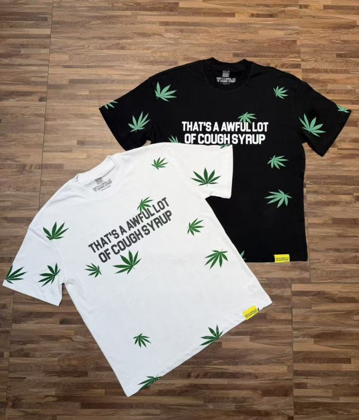 Scattered Leaf All Over Print Front Small Slogan Back Big Stacked Text Tee 2 colors 29288645