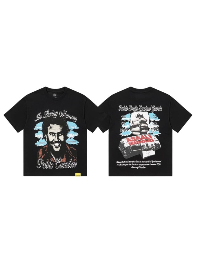 Asaali In Loving Memory Letter Pablo Escobar Face Print Birth Death Year Gun Handcuff Oversized Tee 29288692