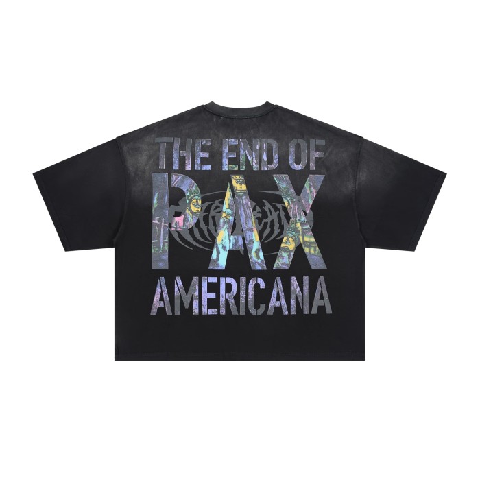 Gradient Sharp Font Twisted Statue Of Liberty The End Of Pax Americana Double Sided Print Tee 2 colors 29288473