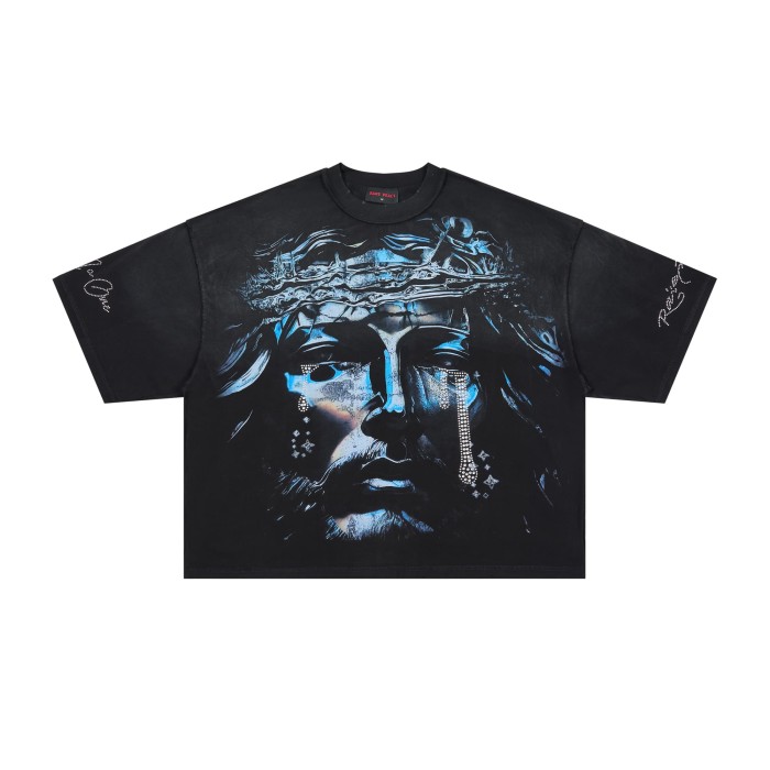Crown Of Thorns Rhinestone Tears Jesus Portrait Graffiti Overlay The End Of Pax Sided Print Tee 29288539