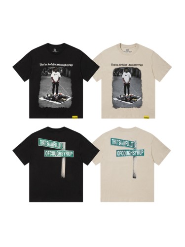 Hip Hop Streetwear Street Vendor Figure Print Back Split Text Street Sign Design Tee 2 colors 29288641