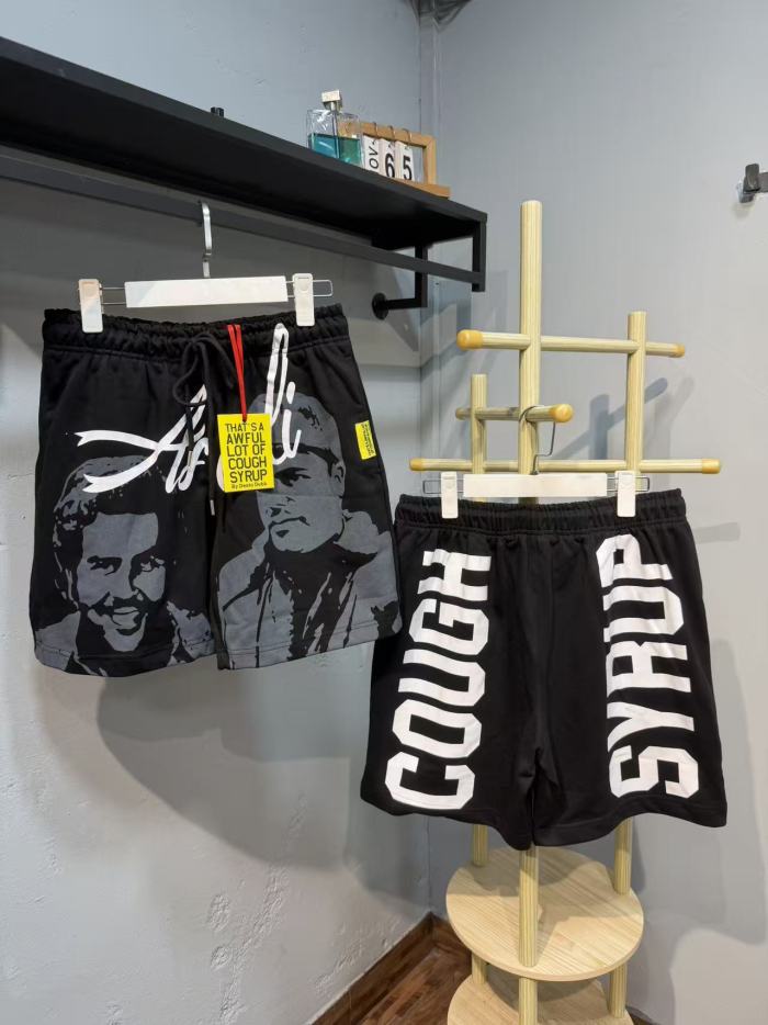 Hip Hop Portrait Graphic Cough Syrup Letter Print Drawstring Casual Street Sweat Shorts 11 colors 29288610