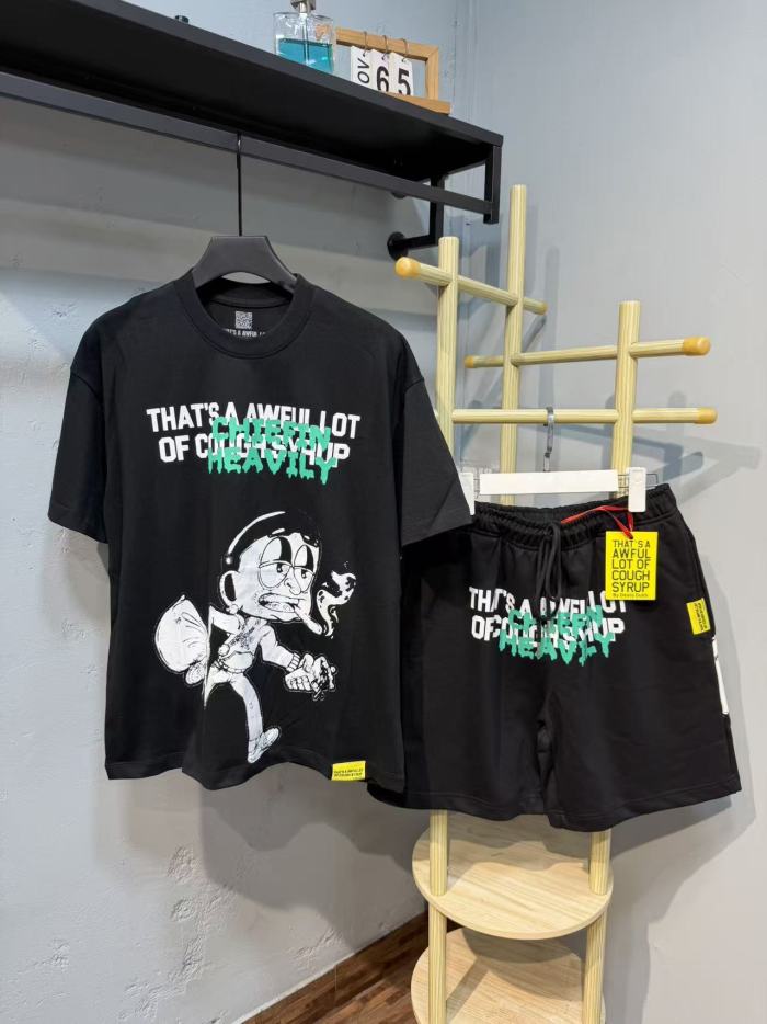 Anime Character Letter Print T-Shirt & Shorts Casual Streetwear Set 21 colors 29288563