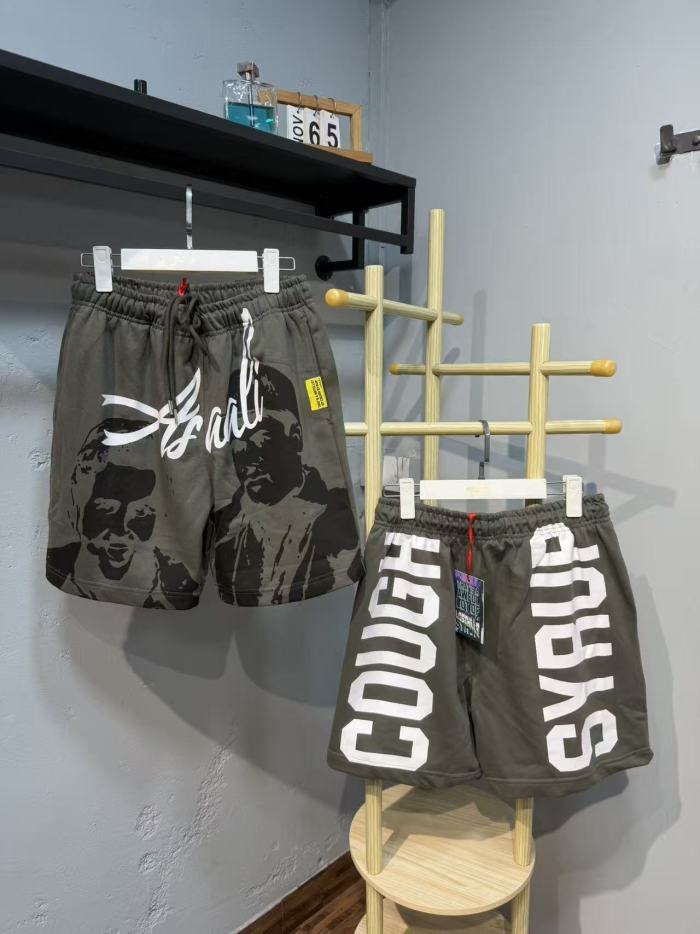 Hip Hop Portrait Graphic Cough Syrup Letter Print Drawstring Casual Street Sweat Shorts 11 colors 29288610
