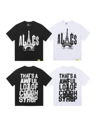 Sketch Texture Eiffel Tower ALCS Gothic Letter Front Embedded Tower Stacked Slogan Tee 2 colors 29290147