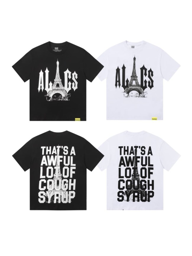 Sketch Texture Eiffel Tower ALCS Gothic Letter Front Embedded Tower Stacked Slogan Tee 2 colors 29290147