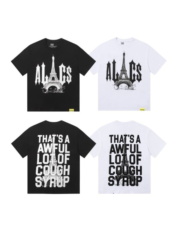 Sketch Texture Eiffel Tower ALCS Gothic Letter Front Embedded Tower Stacked Slogan Tee 2 colors 29290147