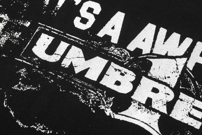 Vintage Distressed Faded Umbrella Text Front Big Stacked Letter Print Tee 2 colors 29290058