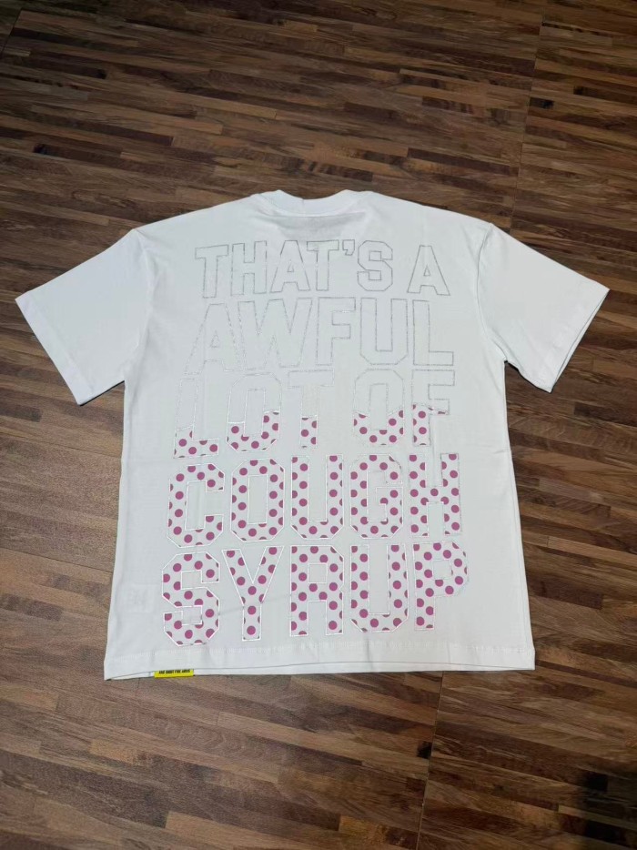 Four Outline Syrup Bottles Pink Polka Dot Liquid Level Front Half Pink Dot Filled Stacked Slogan Tee 2 colors 29290183