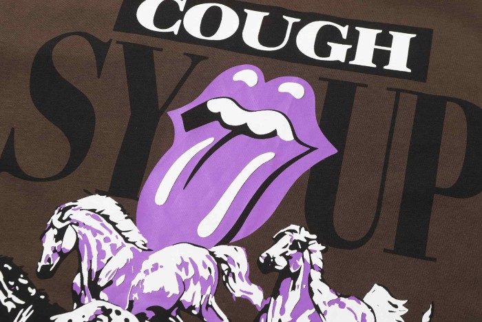 Running Horses Purple Tongue Split Letter Front Full Stacked Slogan Back Tee 2 colors 29290051