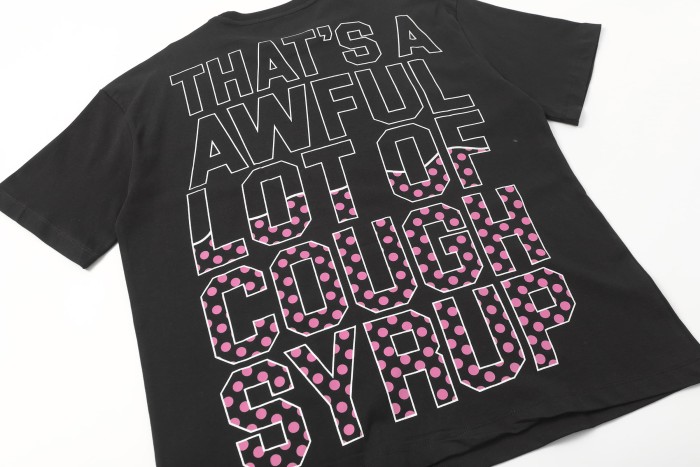 Four Outline Syrup Bottles Pink Polka Dot Liquid Level Front Half Pink Dot Filled Stacked Slogan Tee 2 colors 29290183
